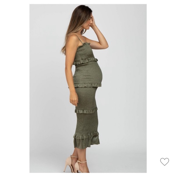 Maternity- Pinkblush Olive Green Midi Dress - Picture 3 of 4